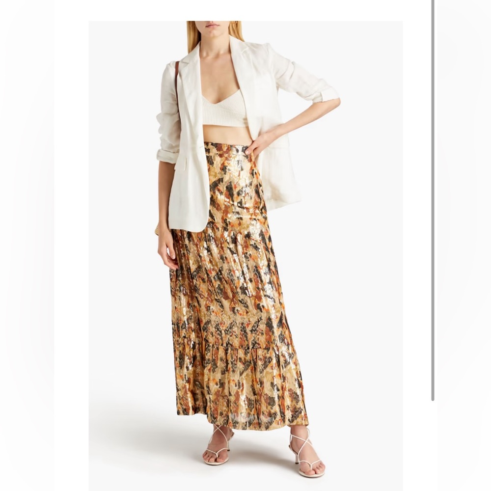 BA&SH Galina tiered printed fil coupé silk-blend midi skirt